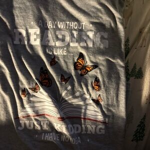 Gray Book Lovers Shirt with Butterfly Design
